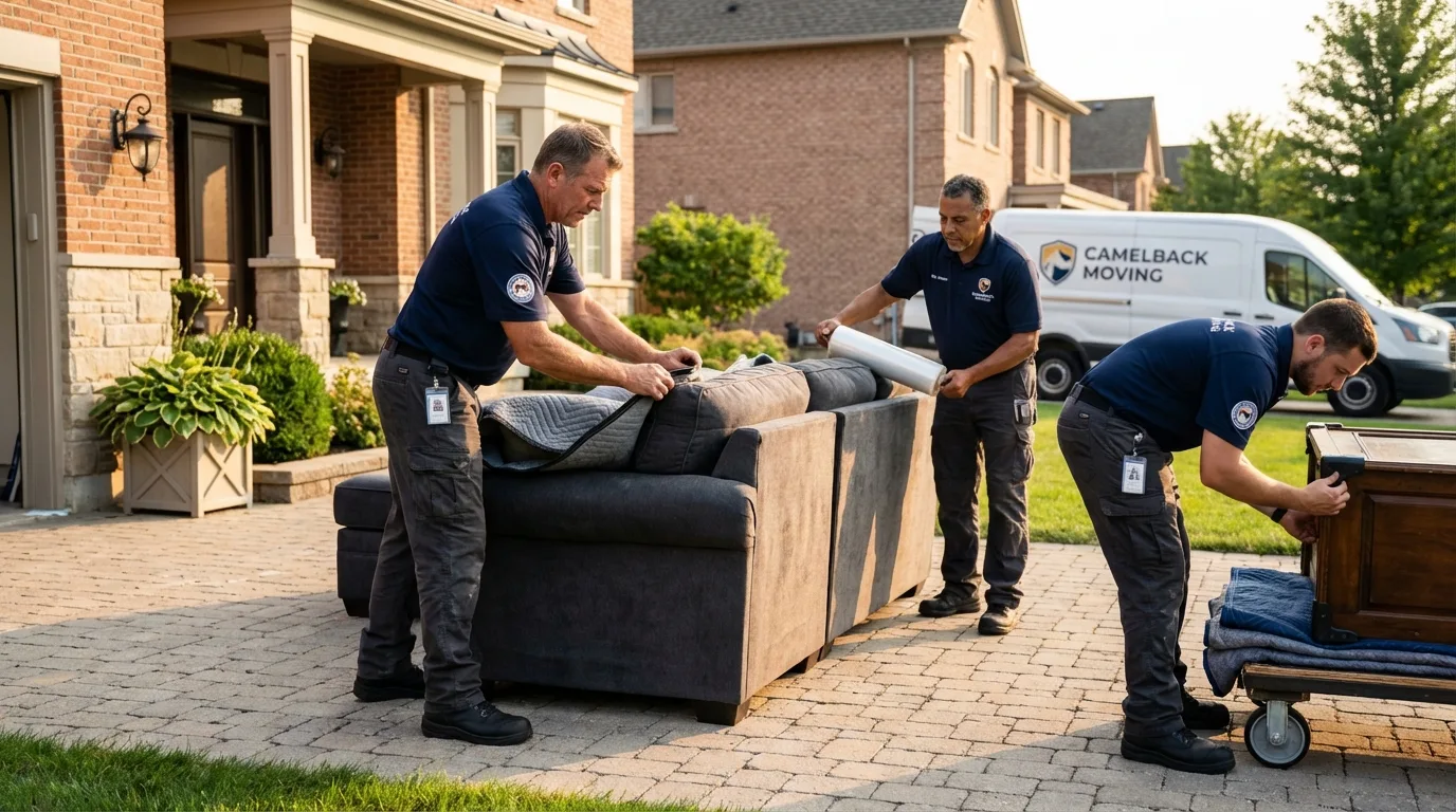 Large estate moving crew wrapping furniture in Mission, TX